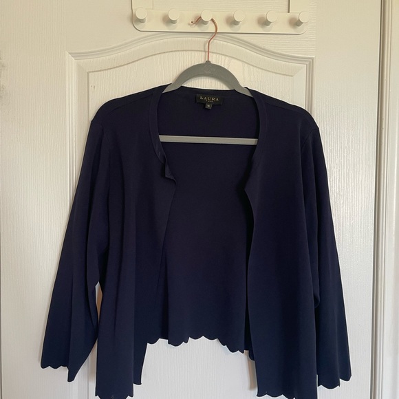 Dressy navy cropped cardigan. Size 1X. - Picture 3 of 4